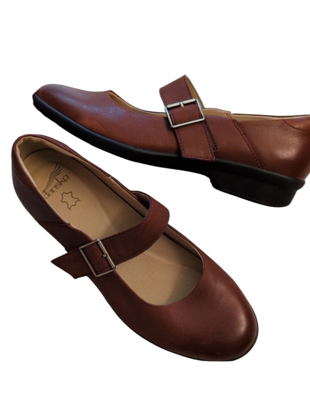Dansko Collette Burnished Nubuck Leather Mary Jane Pumps Russet Brown Leather 10